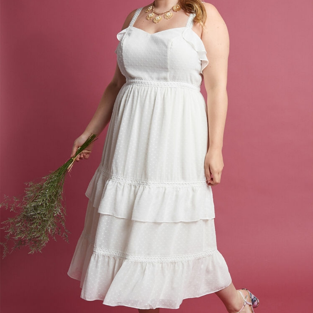 Modcloth White Tiered Midi Dress